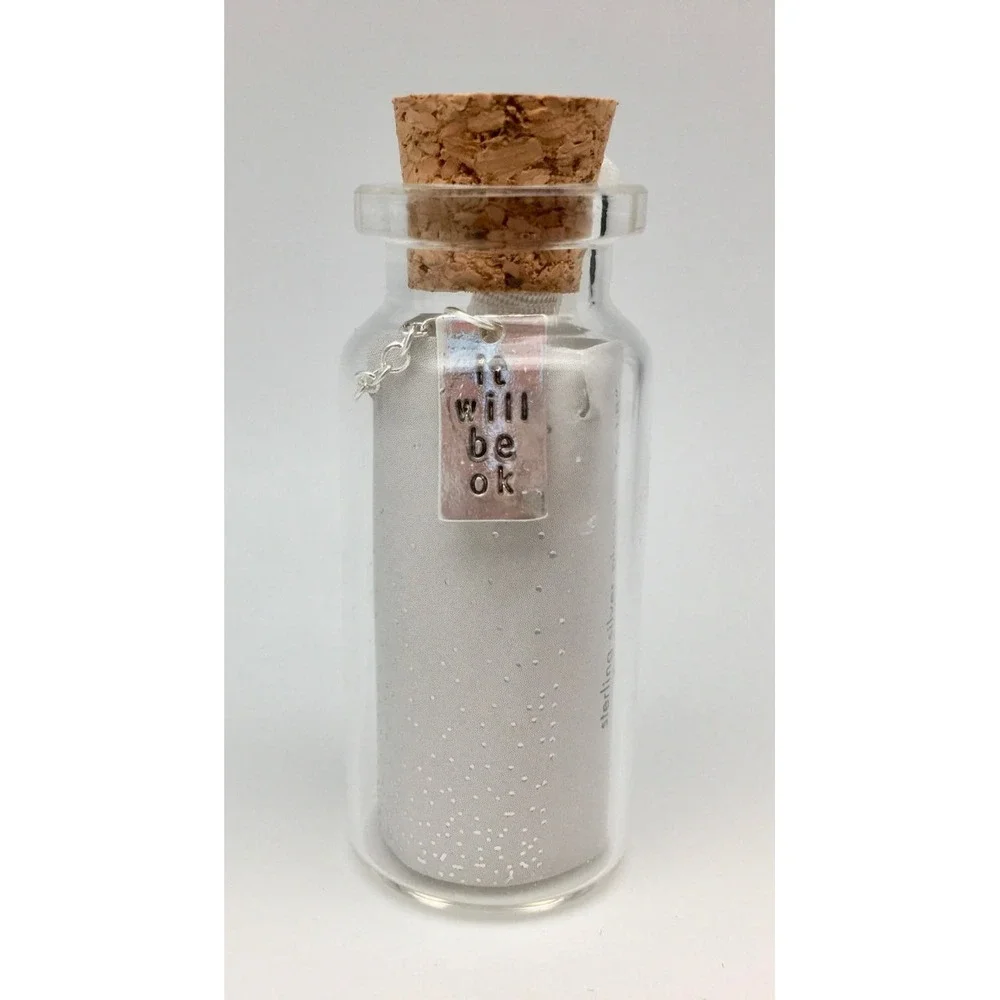 Lucky Feather Message in a bottle silver necklace‎ - it will be ok